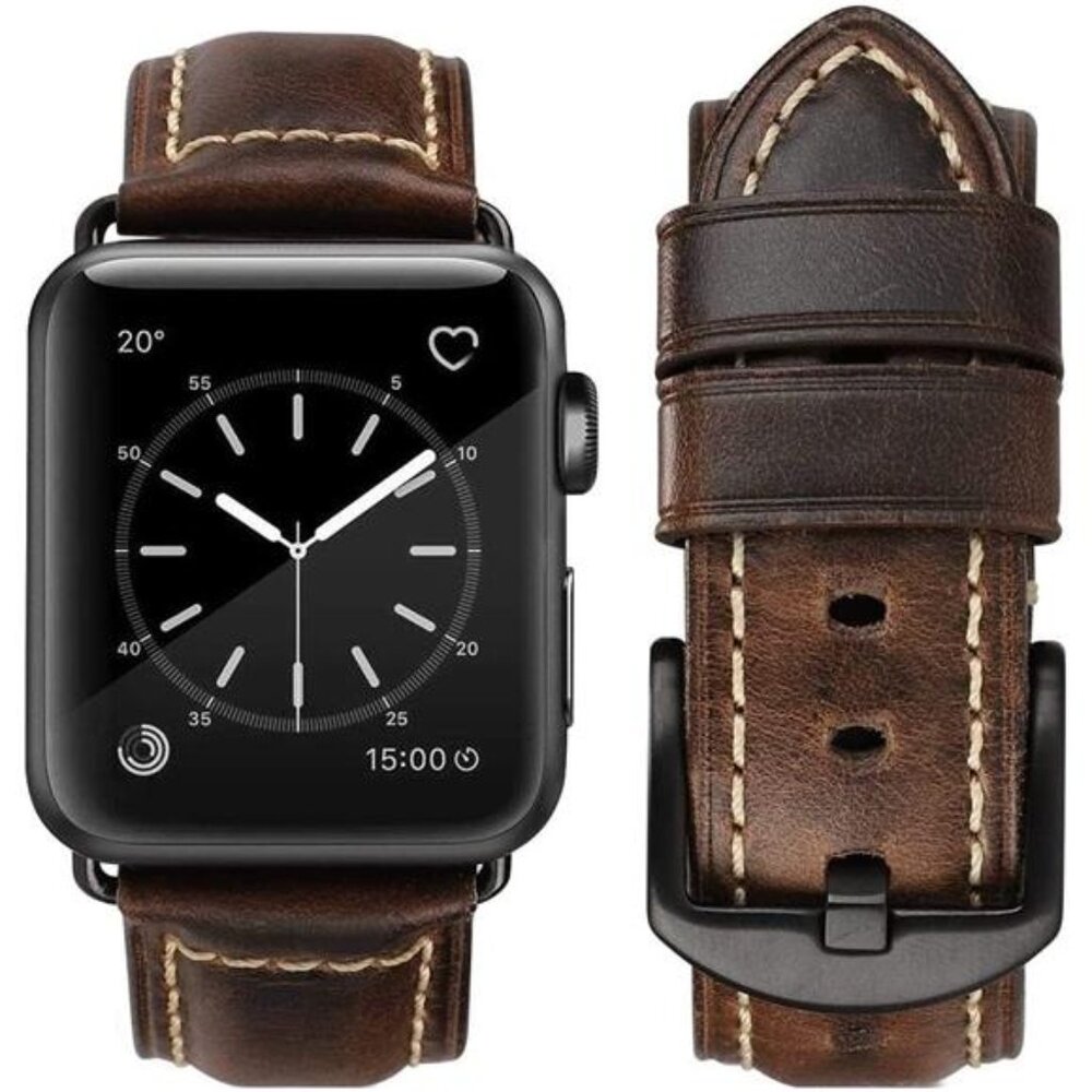 NEW Coffee Brown Genuine Leather Apple Watch Band